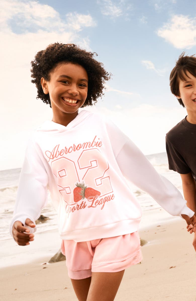 abercrombie kids Kids' Strawberry Graphic Hoodie, Alternate, color, Bright White