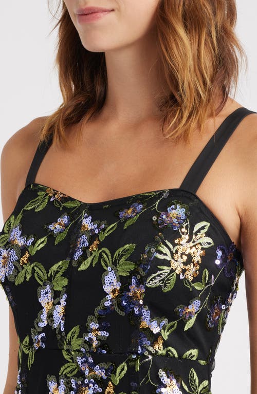 Sam Edelman Flower Sequin Embroidered Midi Dress In Black