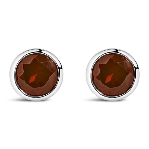 .925 Sterling Silver 6MM Bezel Set Created Gemstone Solitaire Stud Earrings
