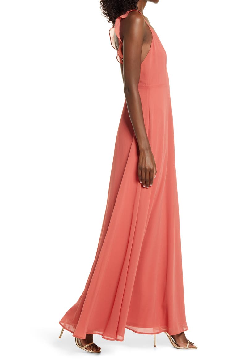 Flutter Strap A-Line Chiffon Gown, Alternate, color, RUSTY ROSE