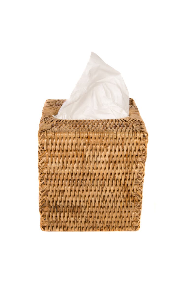 Rattan Column Tissue Box Cover, Alternate, color, Honey Brown
