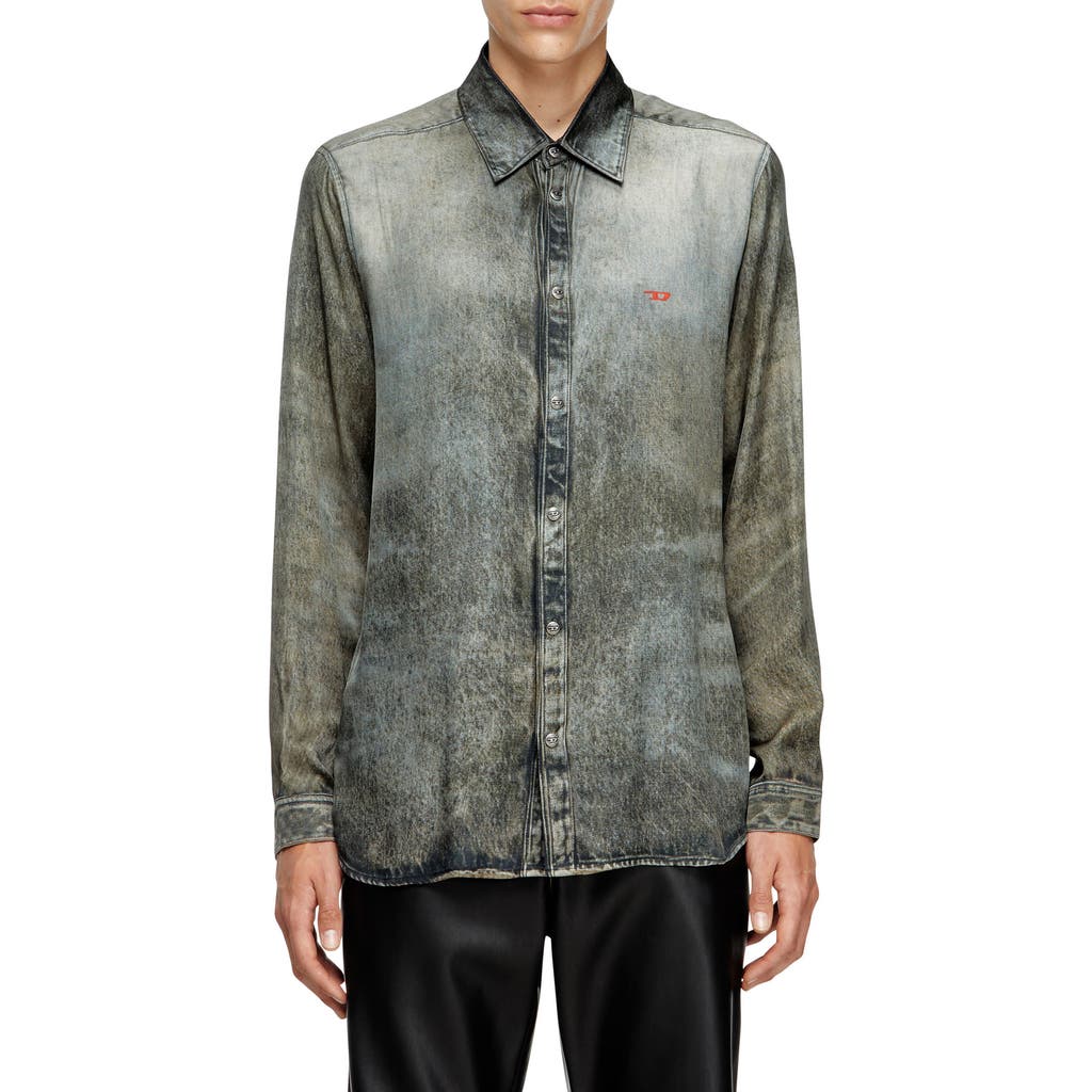 Diesel Mens 02 S-simply-lkct Denim-print Woven Shirt In Gray