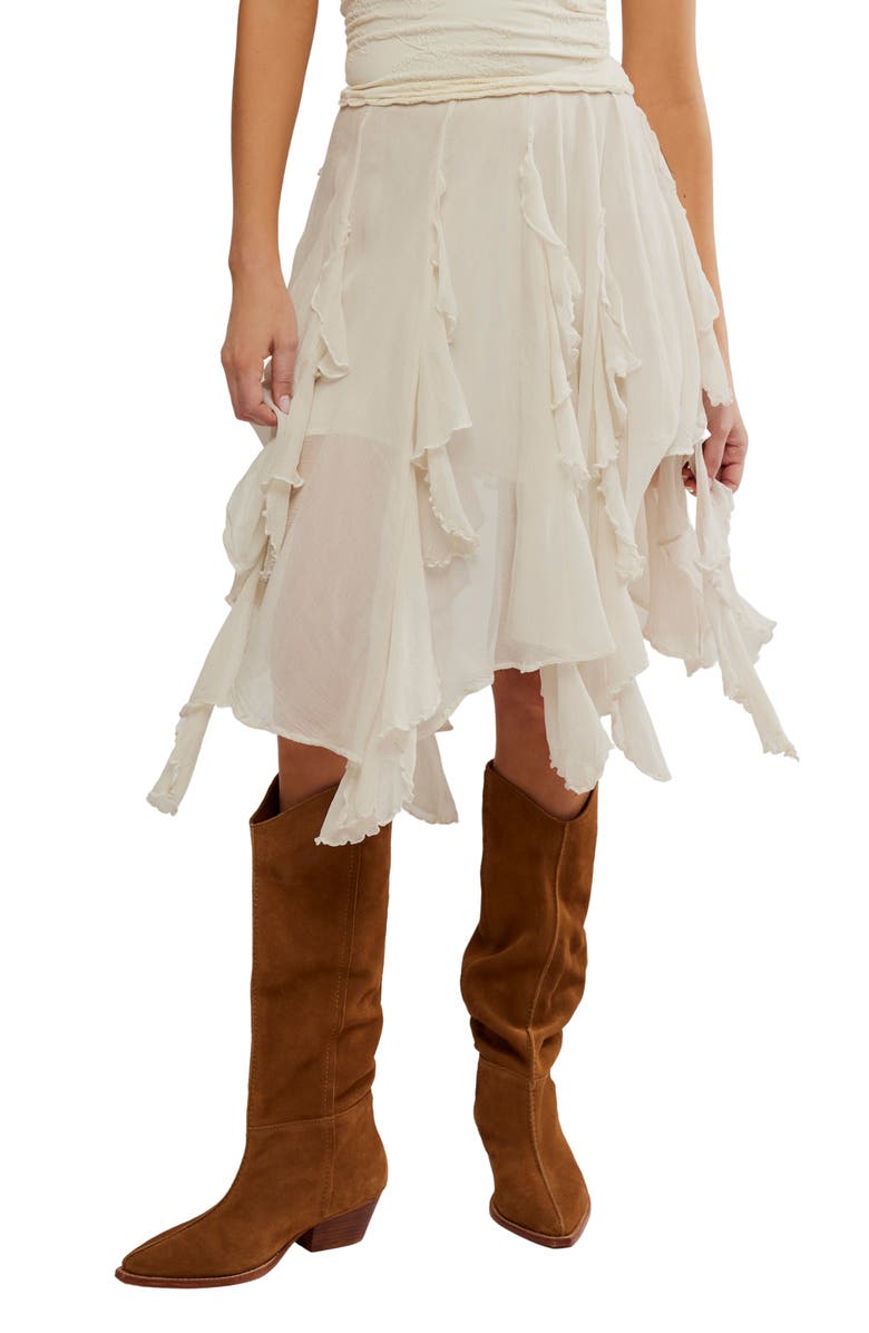 Free People Susanna Ruffle Handkerchief Hem Midi Skirt, Main, color, White Alyssum