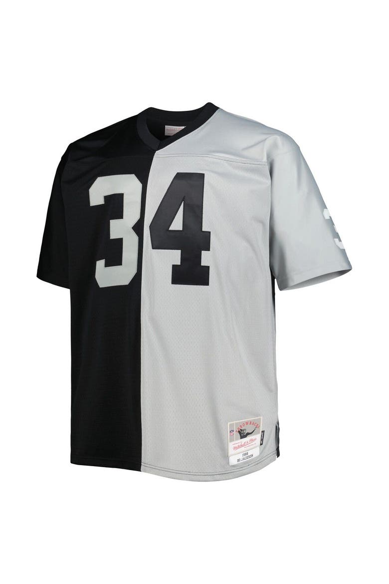 Men's Mitchell & Ness Bo Jackson Black/Silver Las Vegas Raiders Big & Tall Split Legacy Retired Player Replica Jersey, Alternate, color, Black