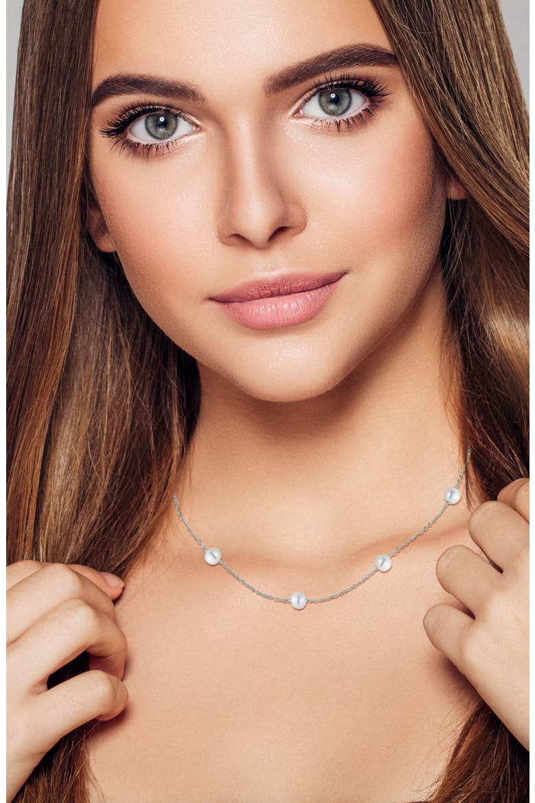 6mm Pearl Station Chain Necklace, Alternate, color, SILVER