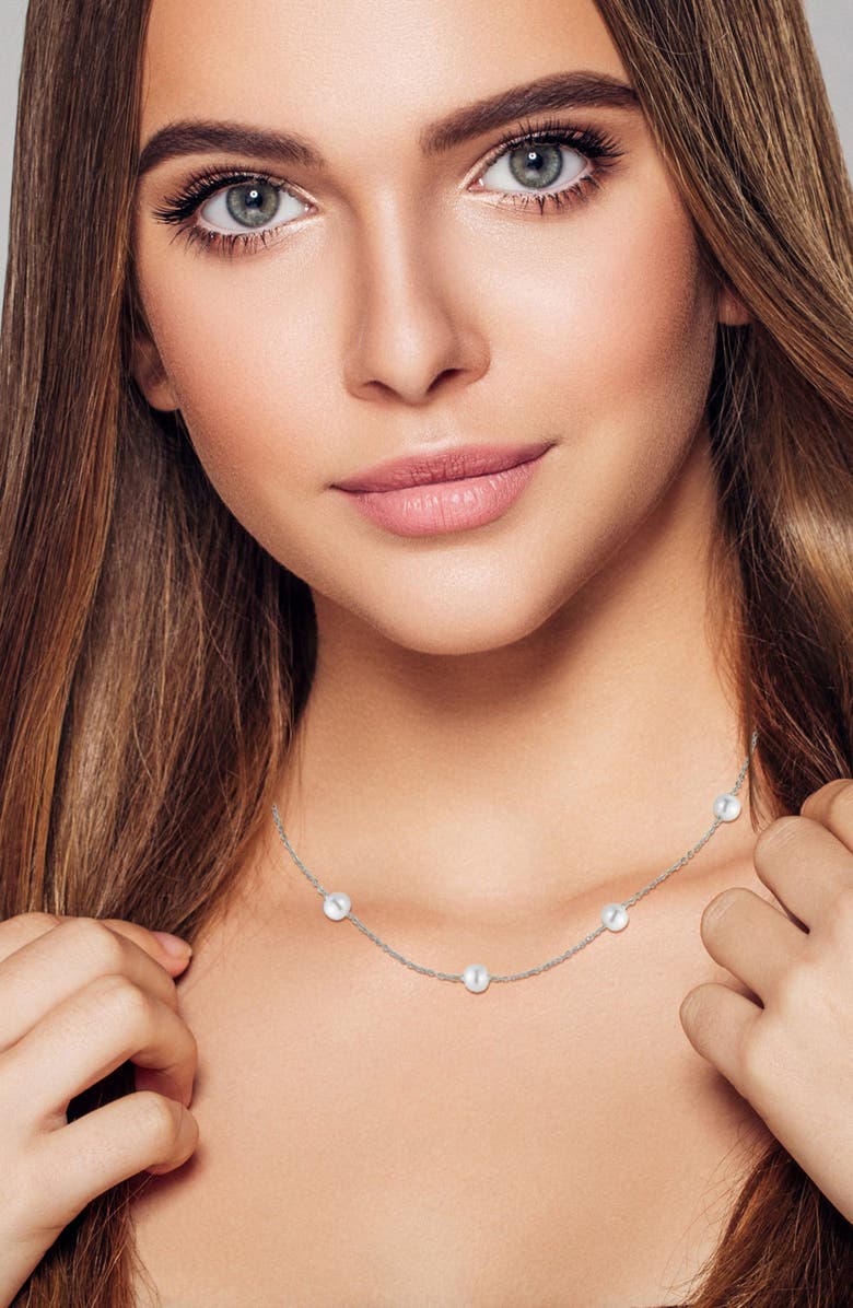 GLAZE JEWELRY 6mm Pearl Station Chain Necklace, Alternate, color, Silver