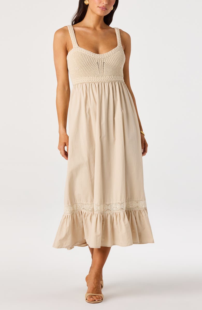 ASTR the Label Jacquelin Mixed Media Back Cutout Midi Dress, Main, color, Natural