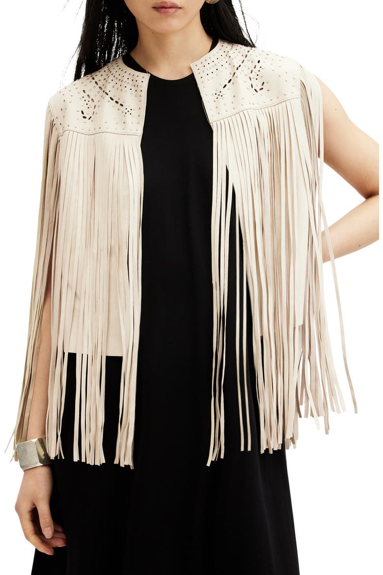 Elias Astral Leather Fringe Vest, Main, color, OFF WHITE
