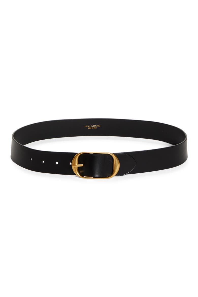 Leather Belt, Main, color, BLACK W/ANTIQUE BRAS