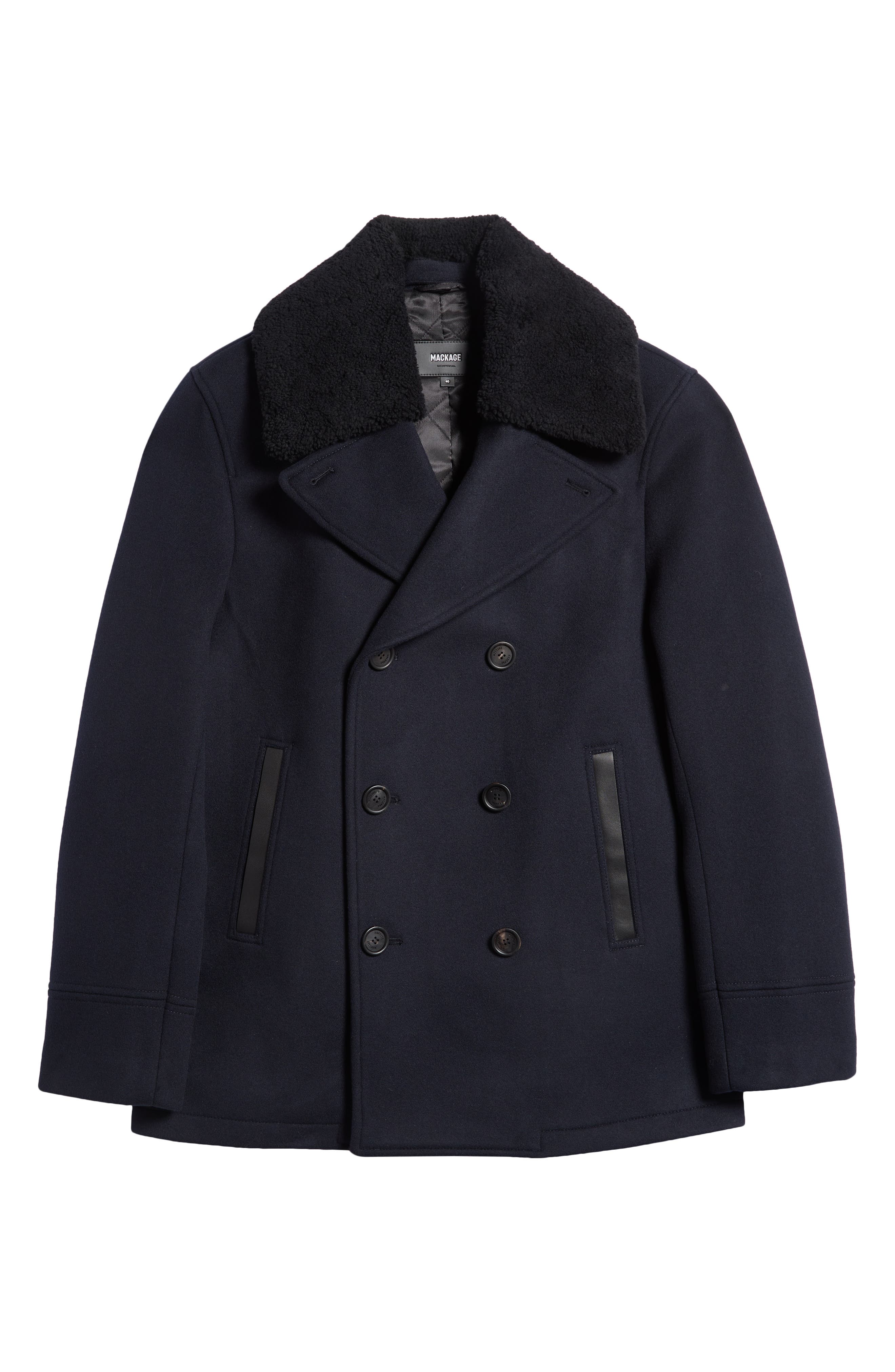 ジャケット・アウター Namacheko AW18 Shetland Wool Peacoat Mackage Cole Wool Peacoat with Genuine Shearling Collar (Men