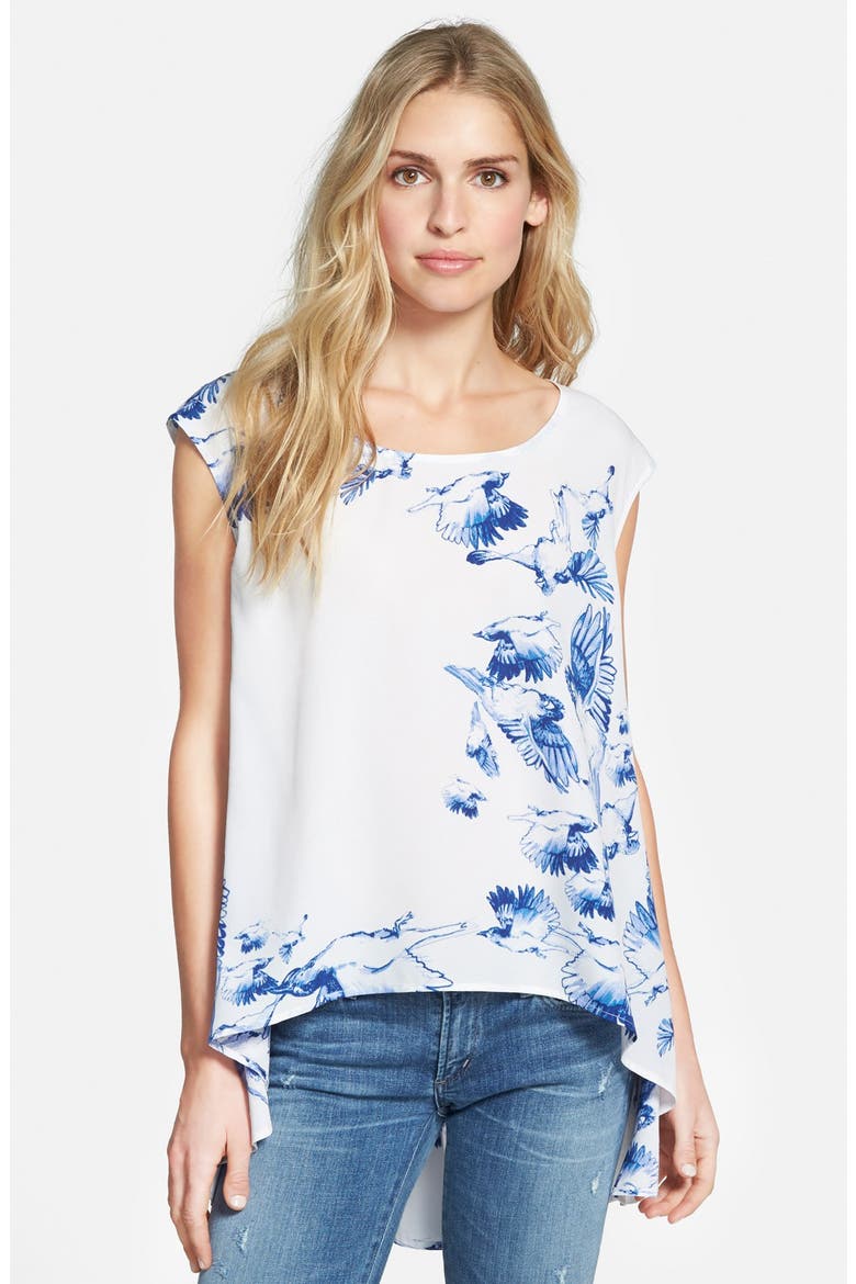 'Floaty' High/Low Tee, Main, color, BLUE BIRDS IN FLIGHT