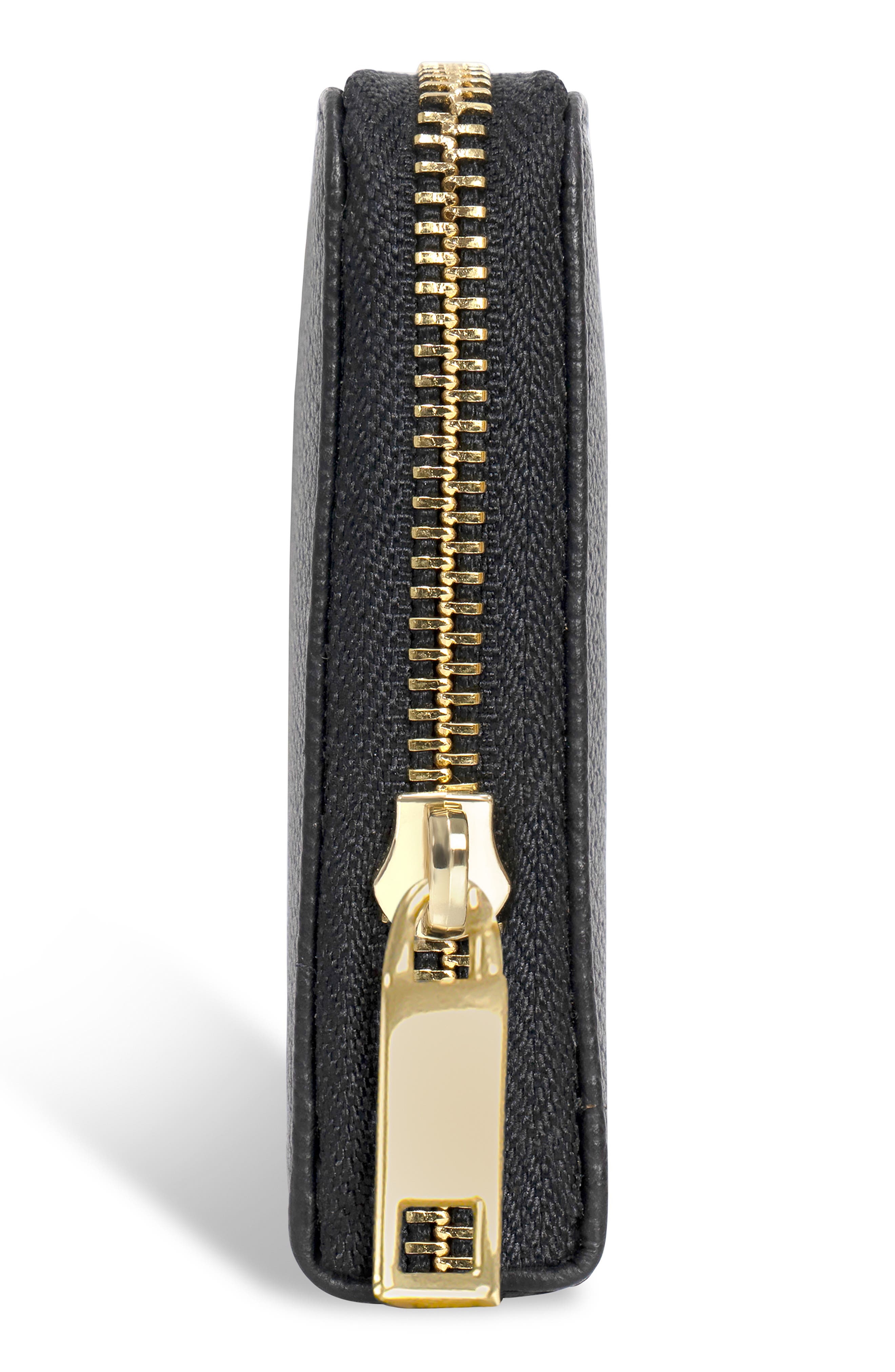 Leather Zip Around Clutch, Alternate, color, BLACK