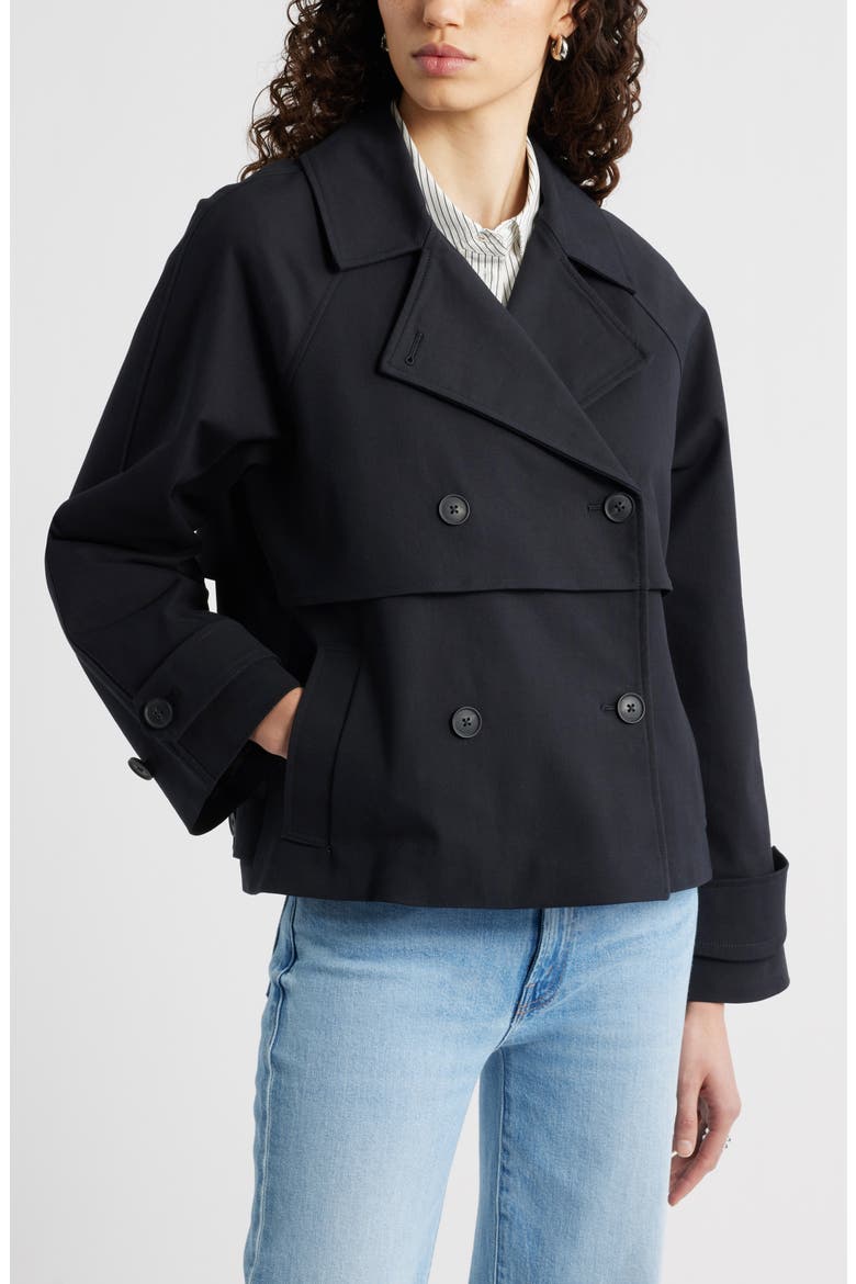 Stretch Cotton Trench Coat, Main, color, BLACK