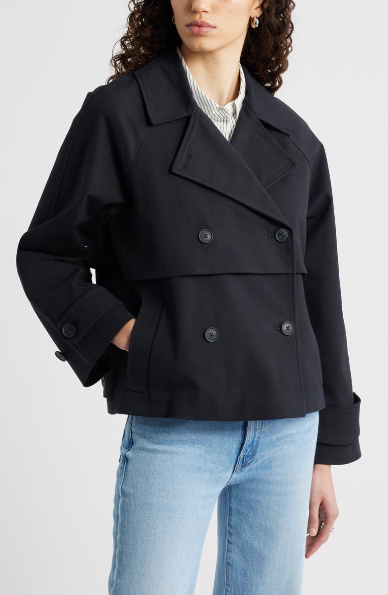 Nordstrom Stretch Cotton Trench Coat, Main, color, Black