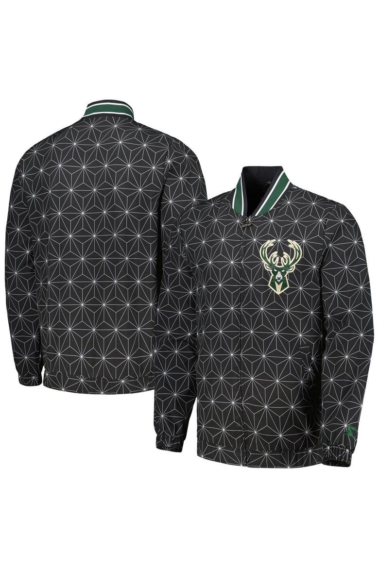 Men's Starter Black Milwaukee Bucks In-Field Play Fashion Satin Full-Zip Varsity Jacket, Main, color, Black