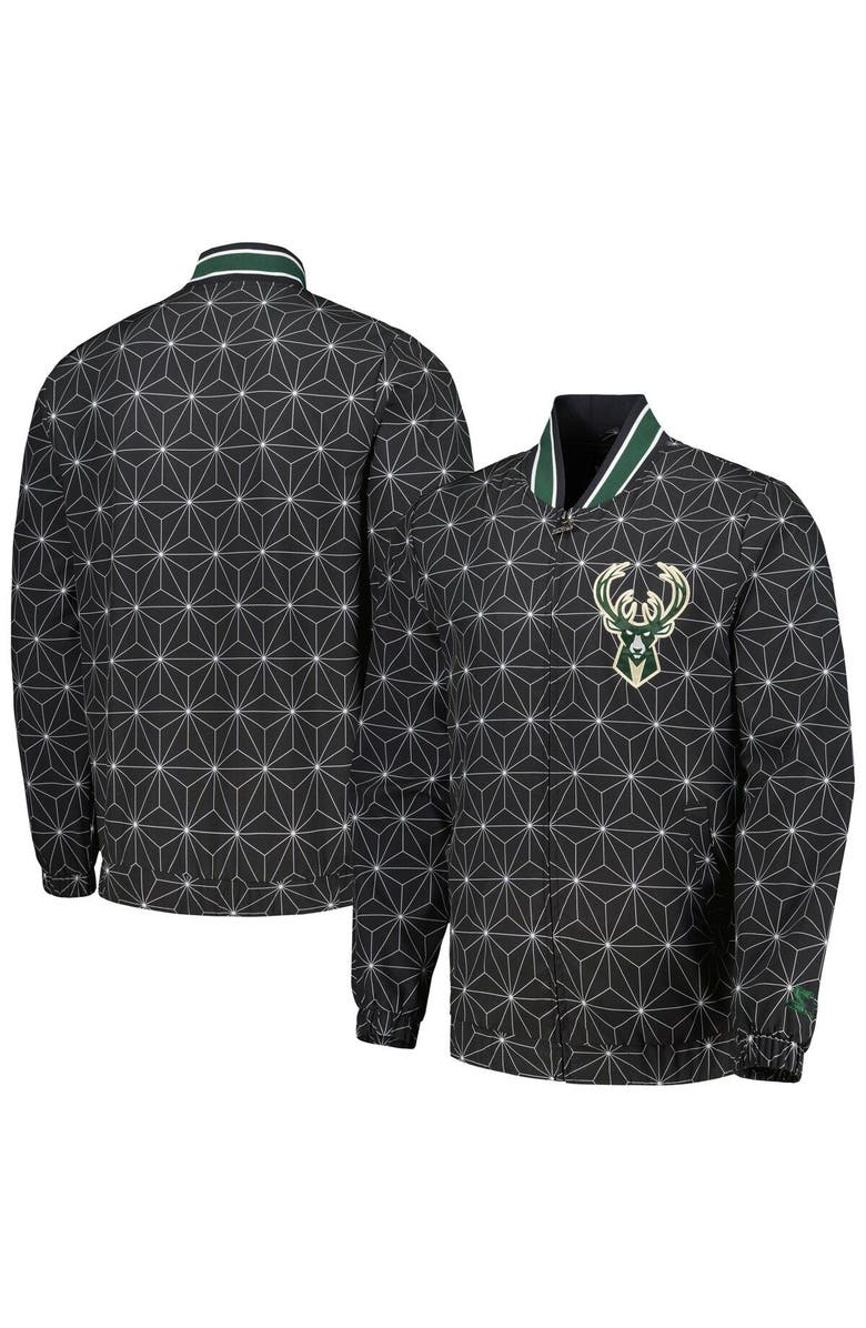 STARTER Men's Starter Black Milwaukee Bucks In-Field Play Fashion Satin Full-Zip Varsity Jacket, Main, color, Black