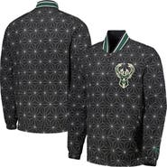 STARTER Men's Starter Black Milwaukee Bucks In-Field Play Fashion Satin Full-Zip Varsity Jacket