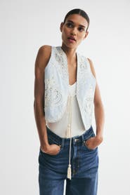 H&M Linen-blend Vest With Eyelet Embroidery
