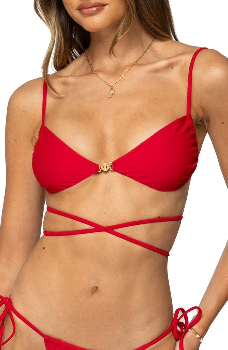 EDIKTED Buffie Wrap Bikini Top, Main, color, Red