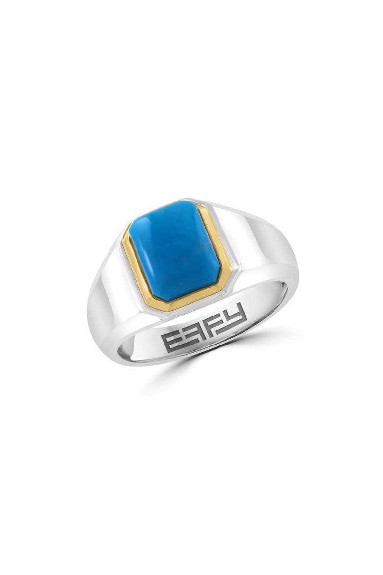 Men's Sterling Silver & 14K Gold Turquoise Cabochon Ring, Main, color, BLUE