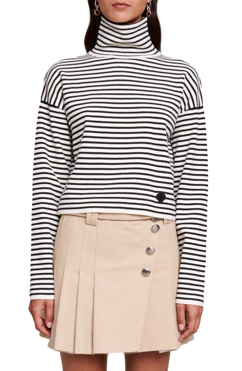 maje Mycity Stripe Turtleneck Sweater, Main, color, 
