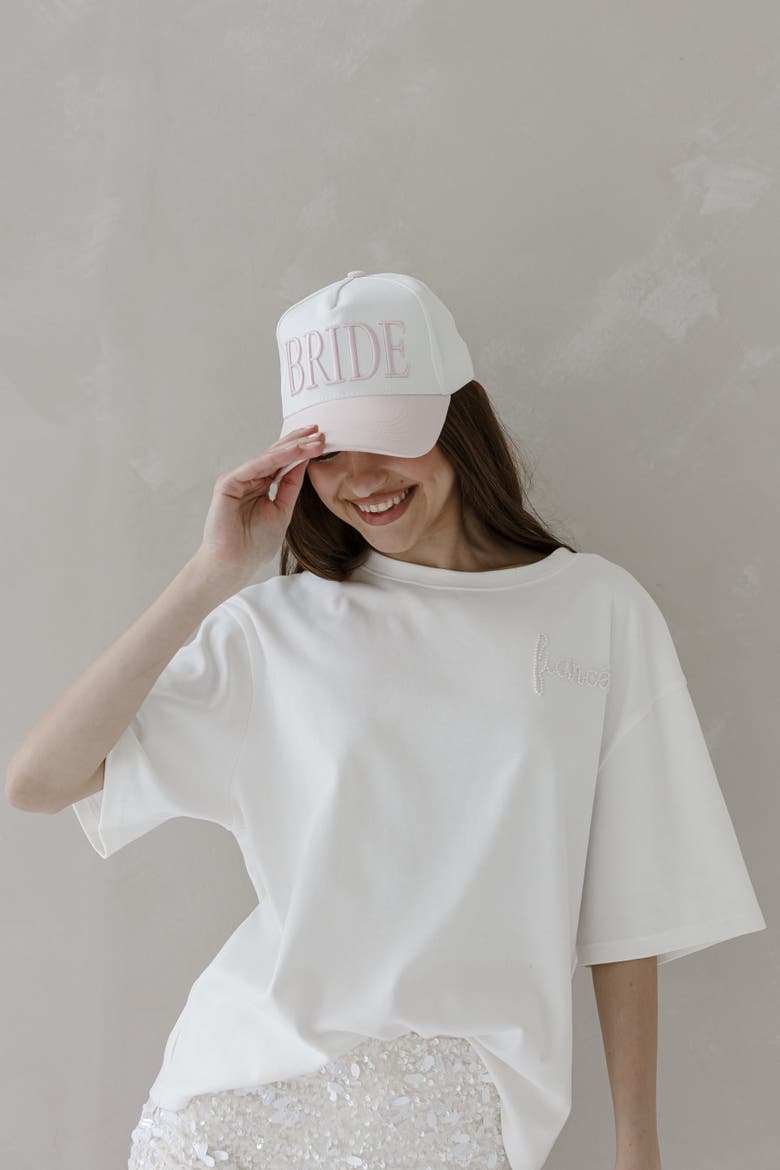 Bride Embroidered Hat, Alternate, color, Pink