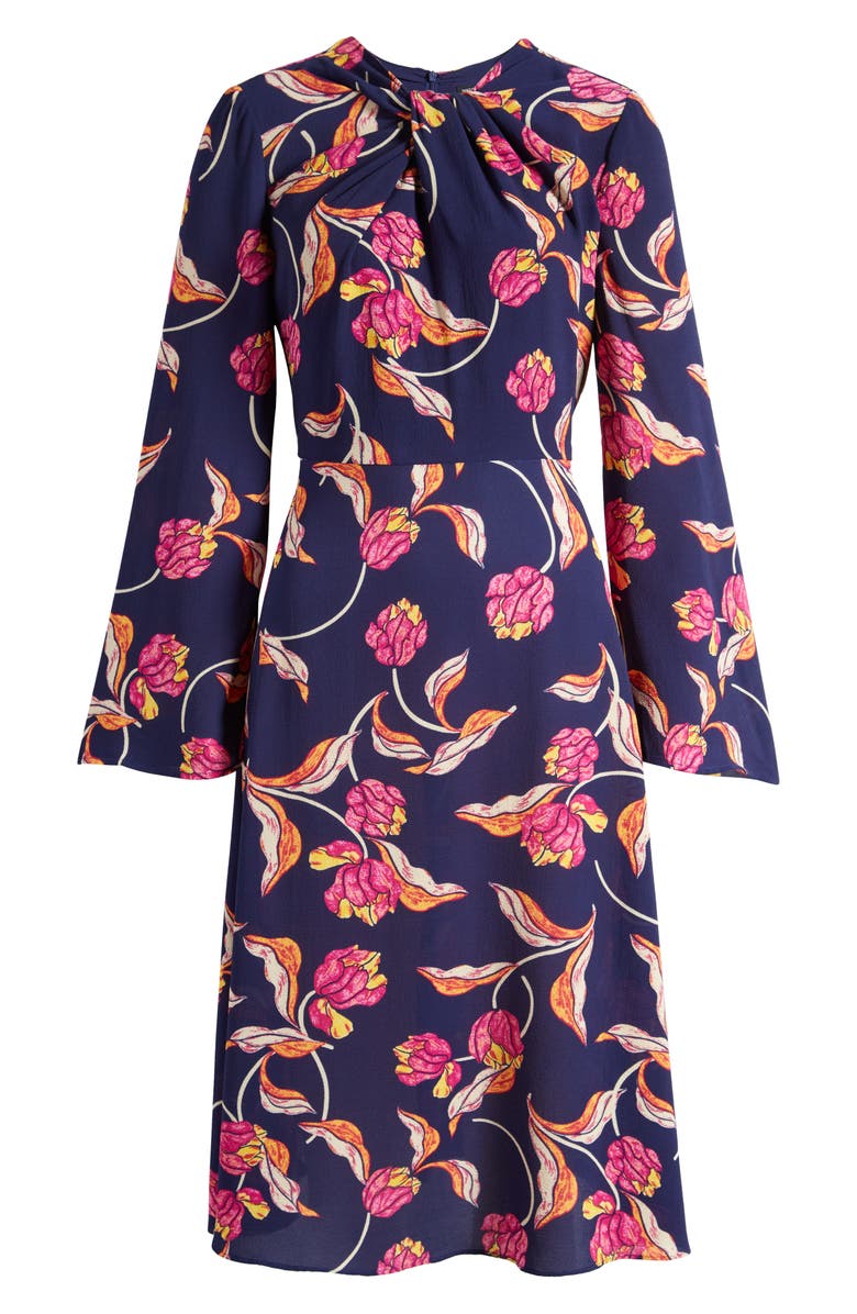 Maggy London Floral Twist Neck Long Sleeve Midi Dress, Alternate, color,
