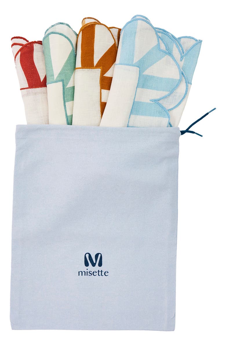 MISETTE Scallop Stripe 4-Pack Linen Napkins, Alternate, color, Natural Base