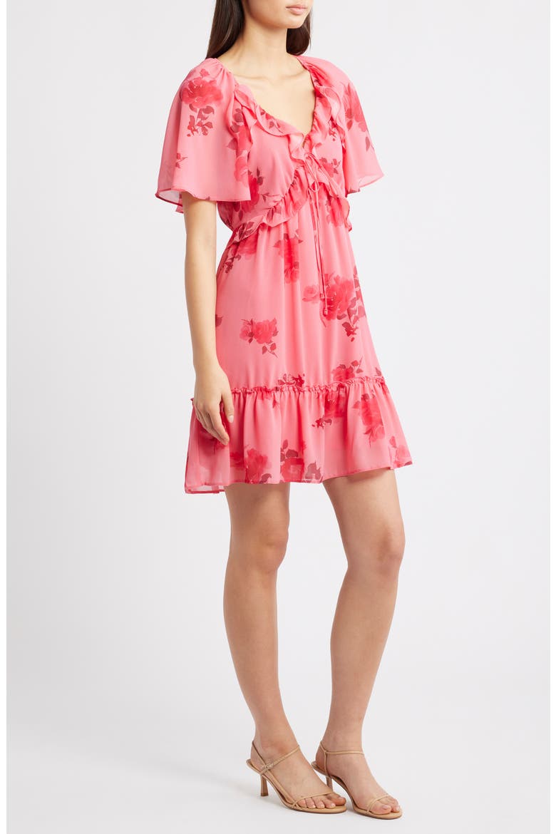 Floral Print Ruffle Chiffon Minidress, Alternate, color, PINK