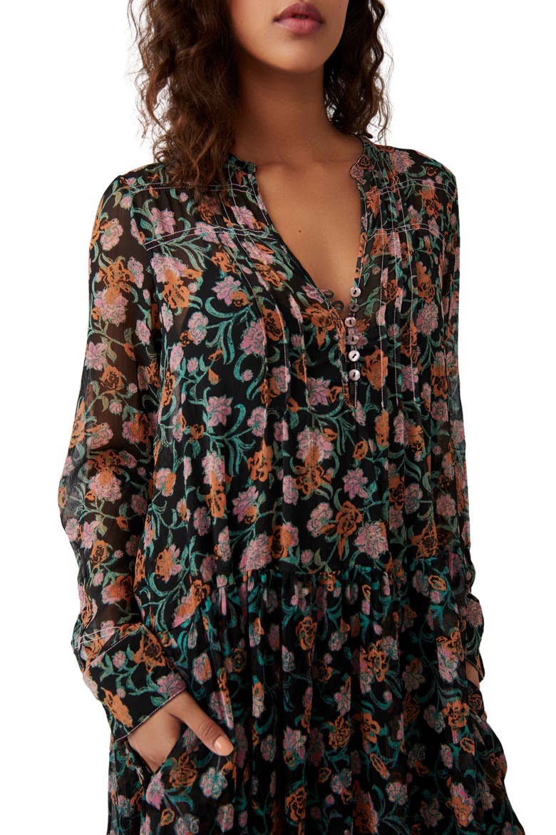 See It Through Floral Long Sleeve Maxi Dress, Alternate, color, BLACK COMBO