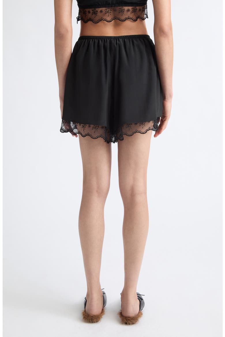 Lace Trim Crêpe de Chine Negligee Shorts, Alternate, color, BLACK