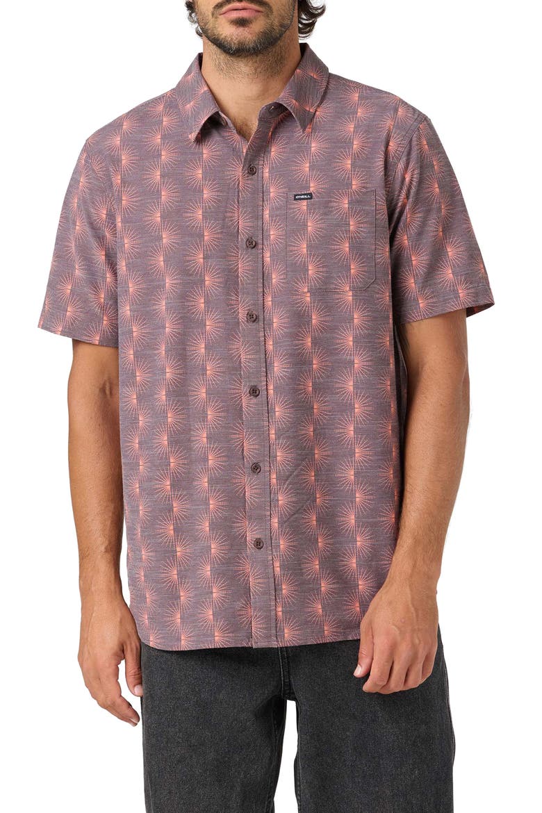 Relaxed Fit Short Sleeve Performance Slub Button-Up Shirt, Main, color, CHOCOLATE