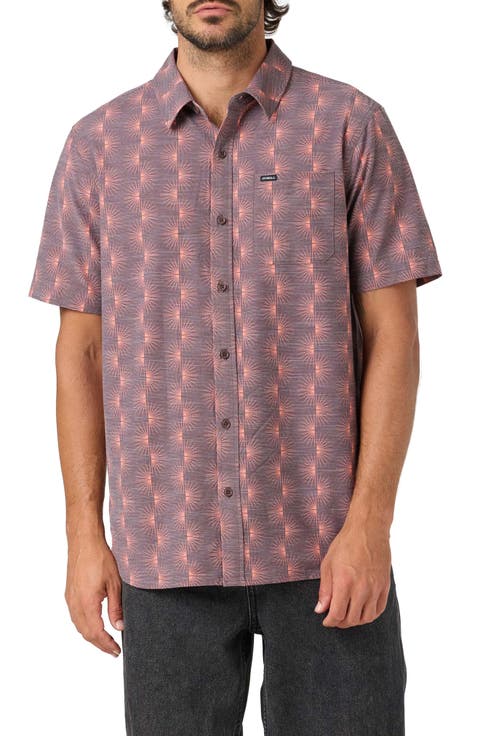 Relaxed Fit Short Sleeve Performance Slub Button-Up Shirt