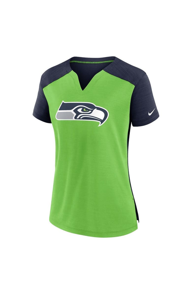 Nike Women's Nike Neon Green/College Navy Seattle Seahawks Impact Exceed Performance Notch Neck T-Shirt, Alternate, color, 