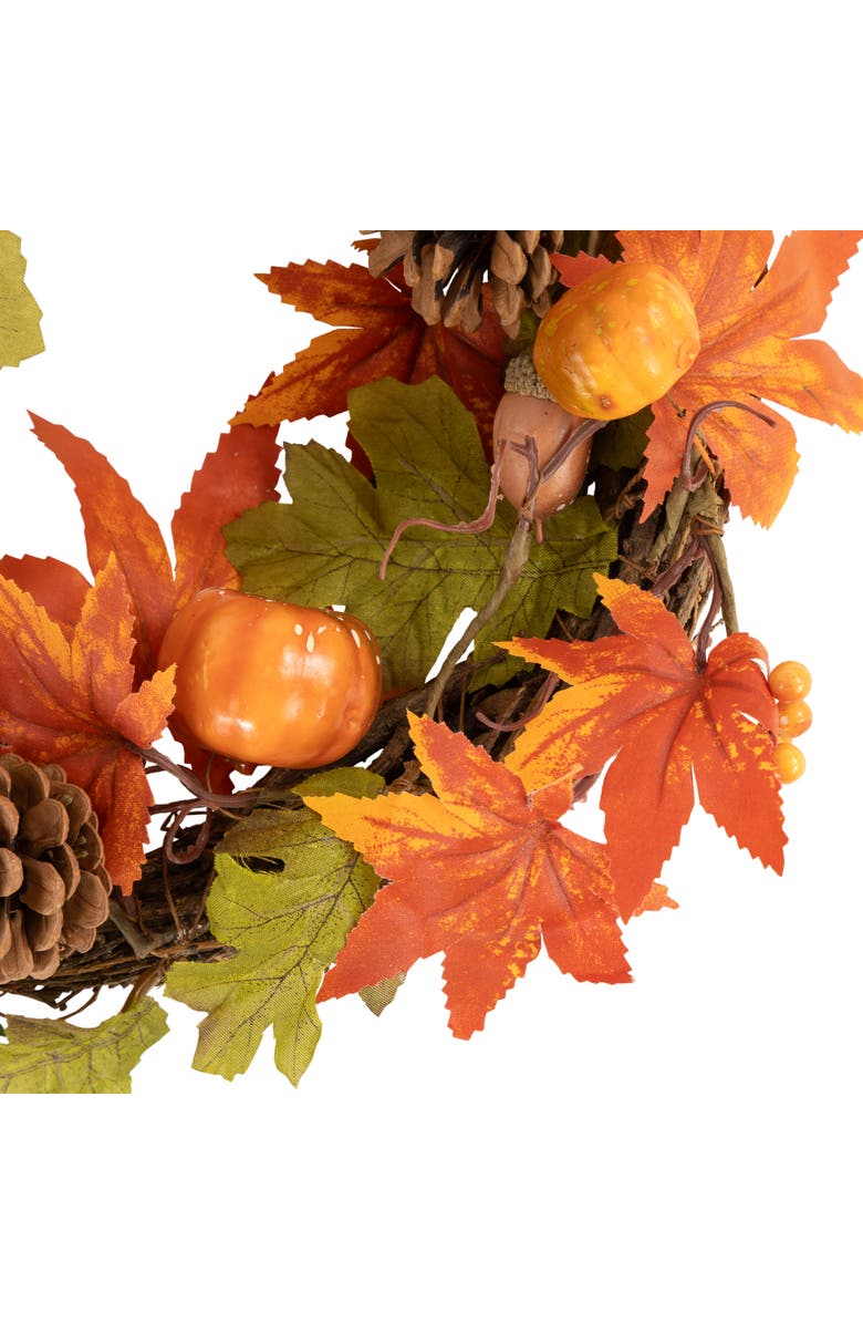 Northlight Maple Leaves with Pine Cones and Pumpkins Fall Harvest Artificial Wreath - 12", Alternate, color,