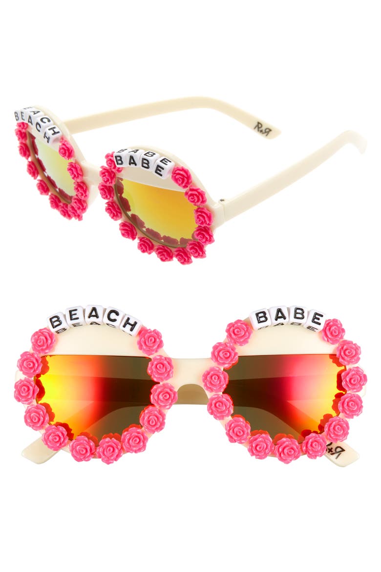 Beach Babe Round Sunglasses, Main, color, CREAM/ HOT PINK