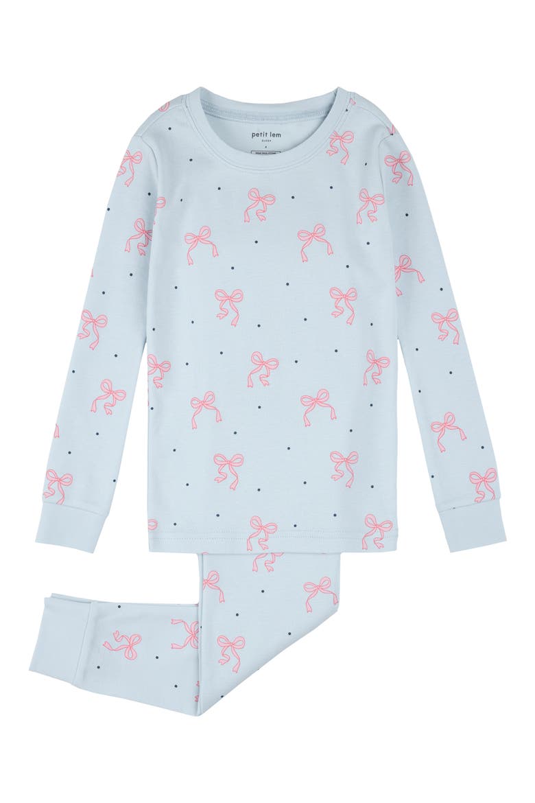 Kids' Fitted Two-Piece Organic Cotton Rib Pajamas, Main, color, BLUE BOWS