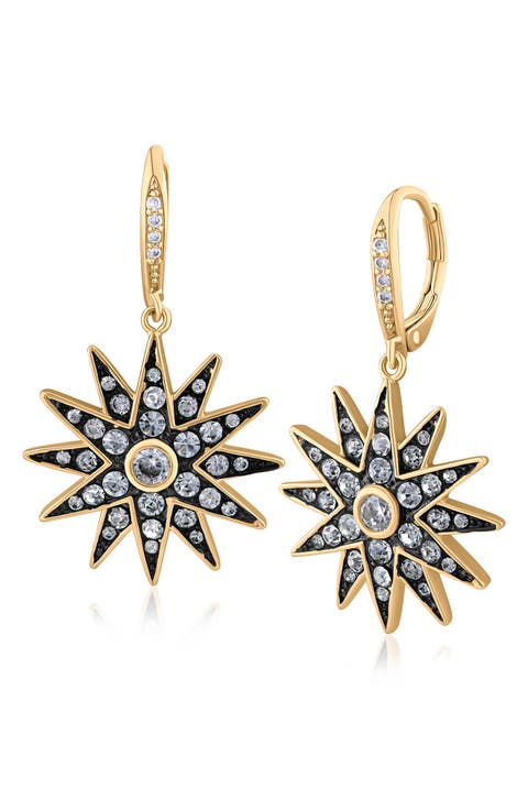 Pavé Cubic Zirconia Starburst Lever-Back Earrings