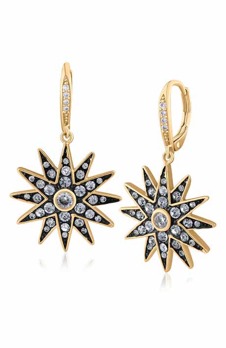 JARDIN Pavé Cubic Zirconia Starburst Lever-Back Earrings