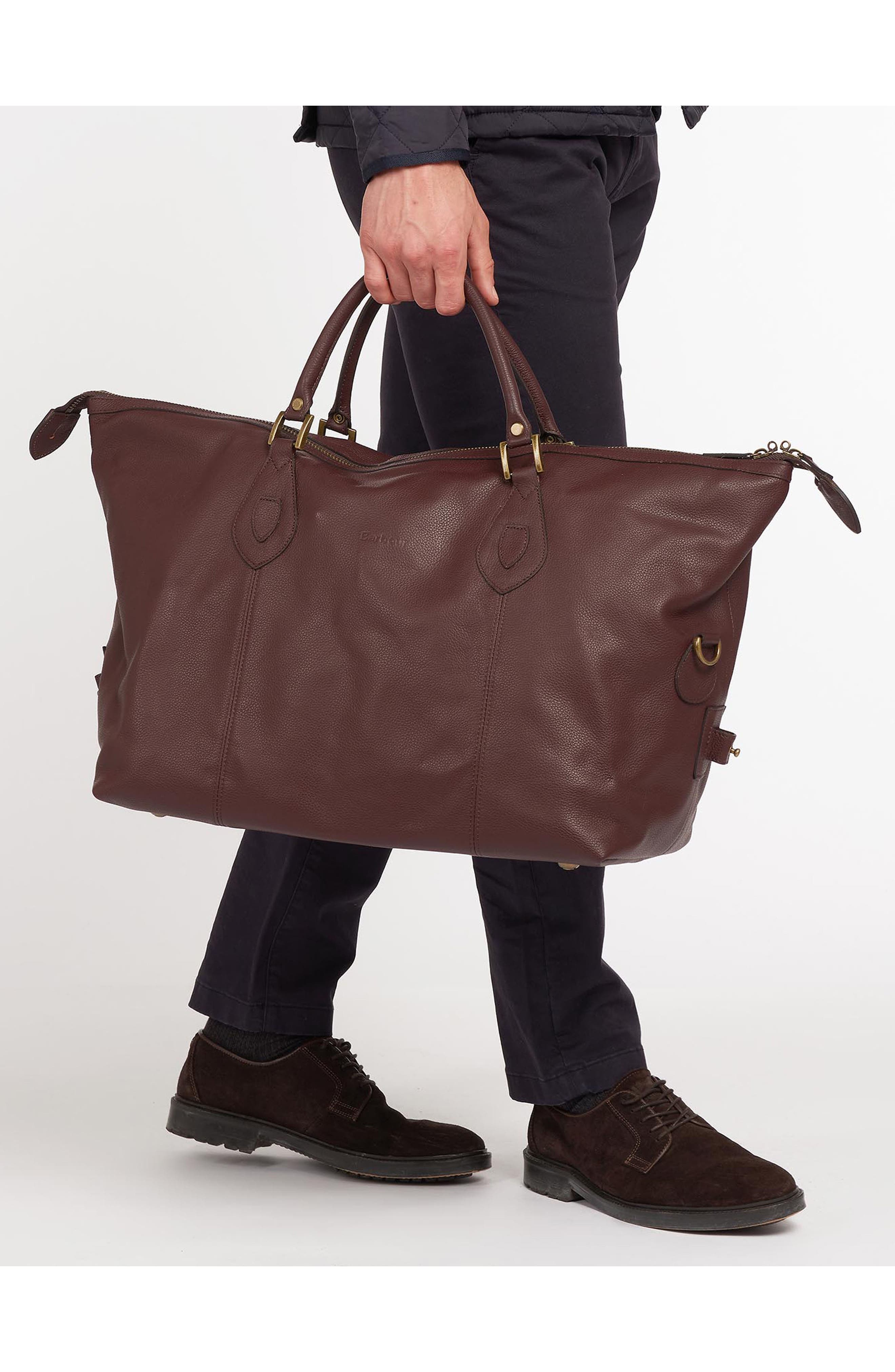 Barbour Medium Travel Explorer Leather Bag, Alternate, color, 