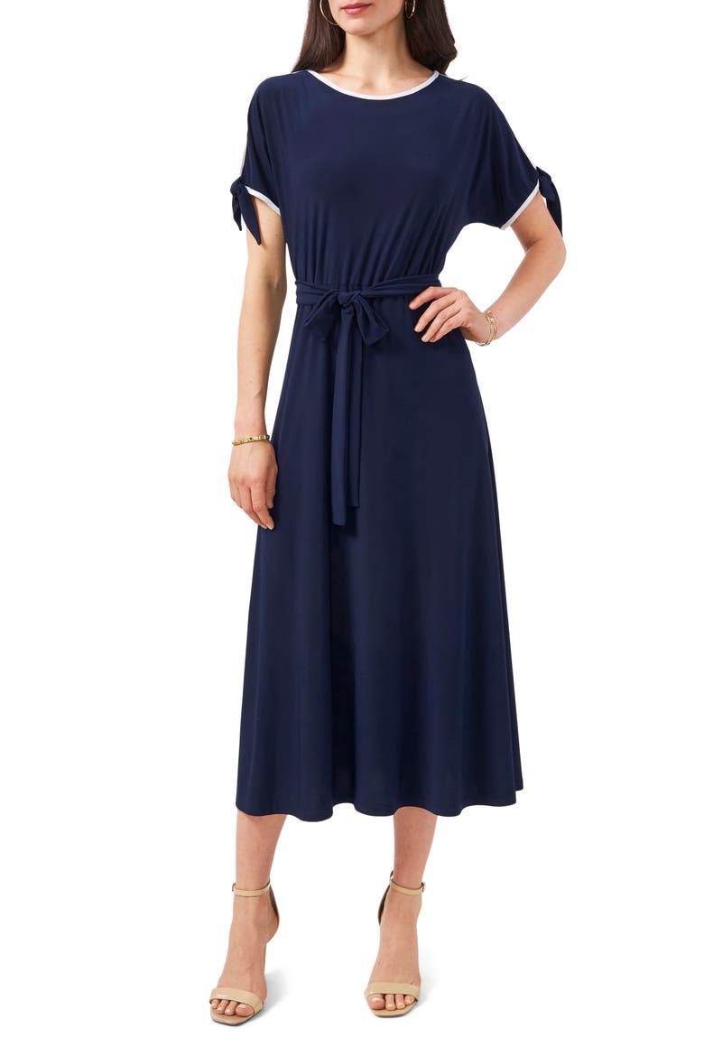 Cold Shoulder Tie Sleeve Midi Dress, Main, color, NAVY