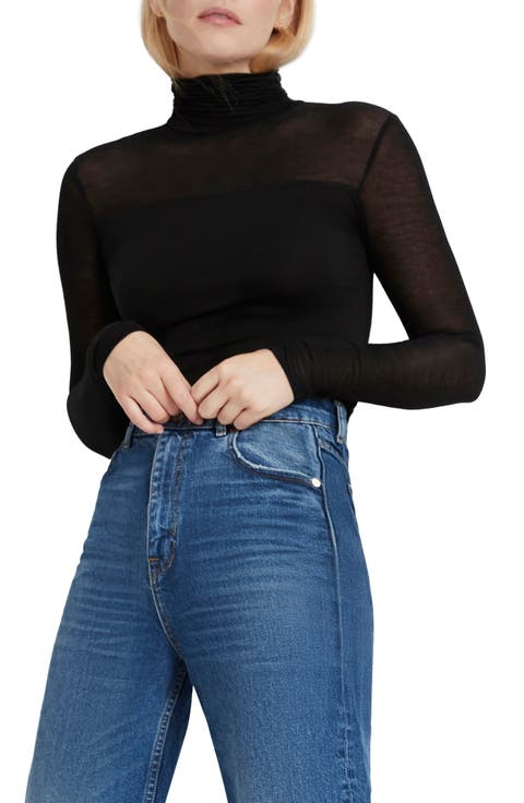 Sheer Panel Turtleneck Top