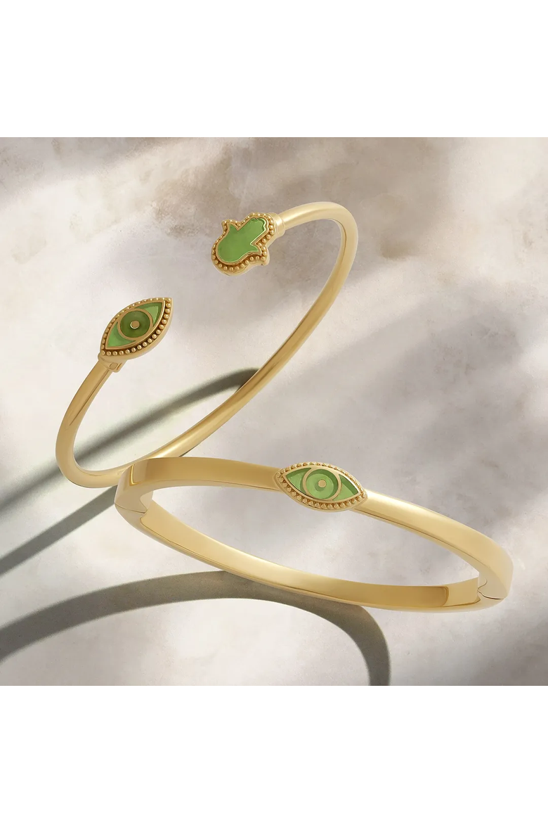 Eternal Shield Jade Evil Eye & Hamsa Bangle, Alternate, color, Gold/Pastel Green