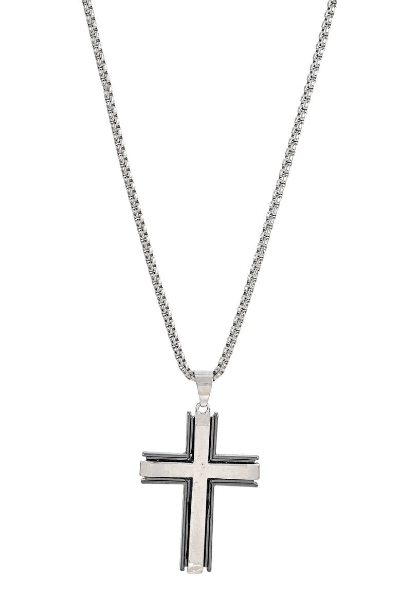 Men's Cross Pendant Necklace, Bracelets & Earrings Gift Set, Alternate, color, SILVER/ BLACK