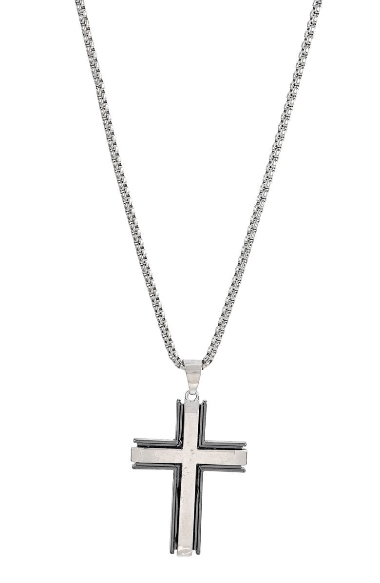 AMERICAN EXCHANGE Men's Cross Pendant Necklace, Bracelets & Earrings Gift Set, Alternate, color, Silver/ Black