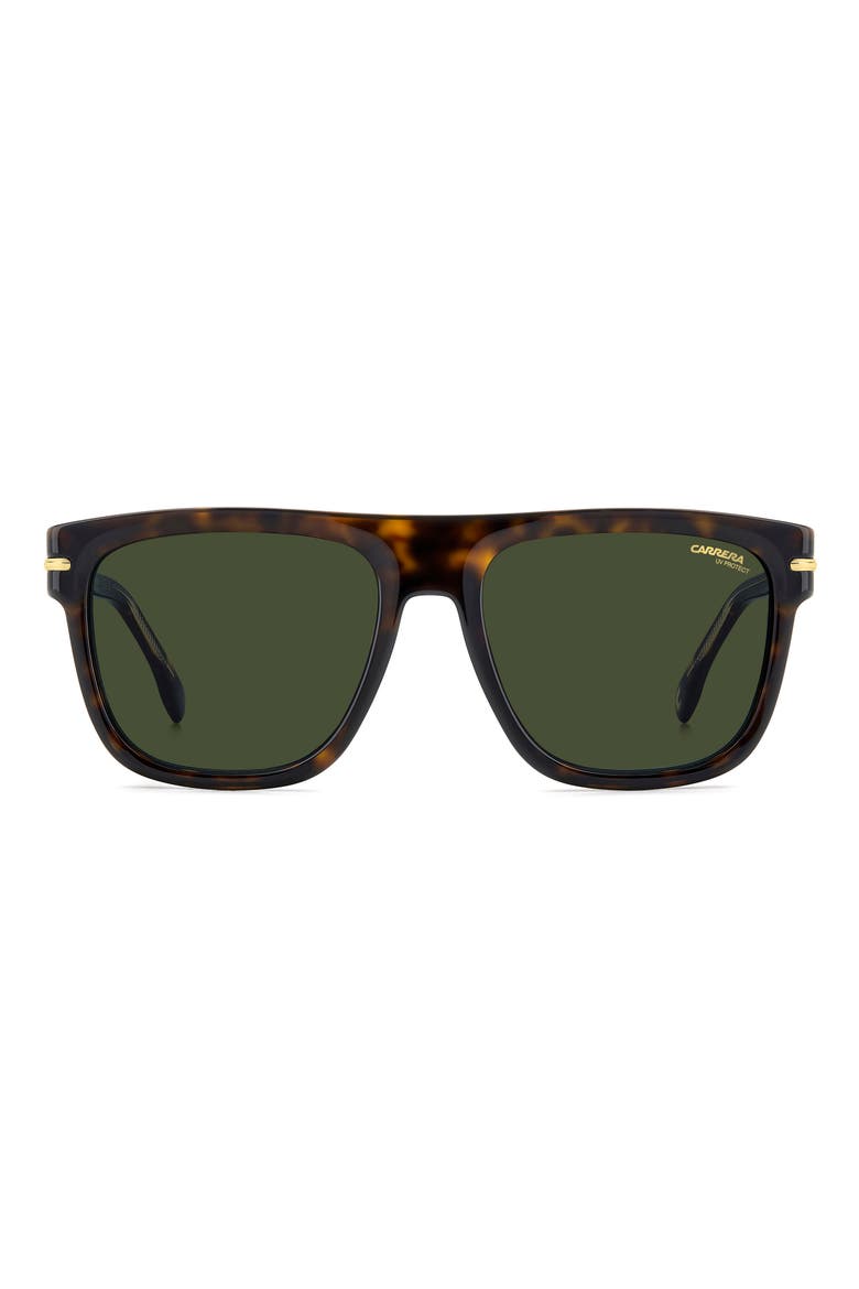 57mm Rectangular Sunglasses, Main, color, DARK HAVANA GOLD/ GREEN