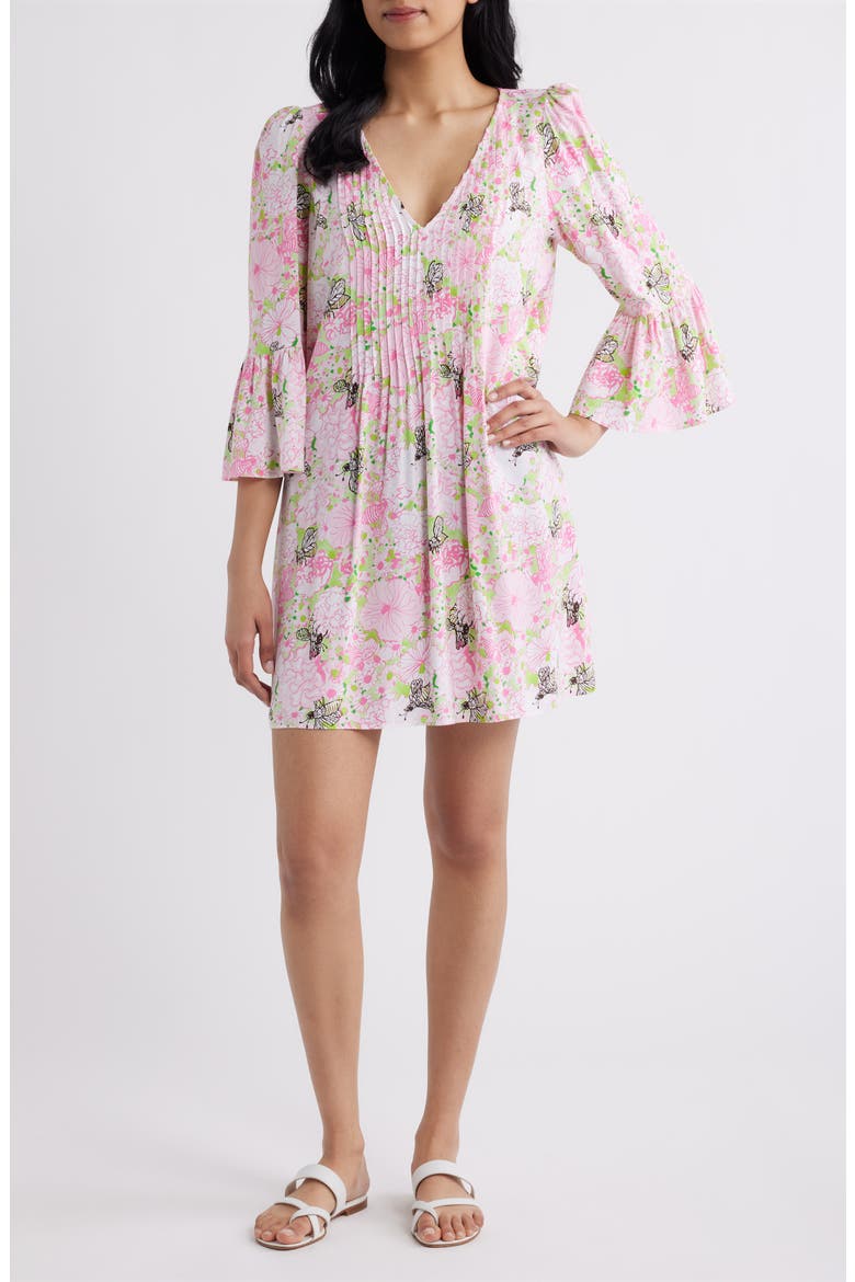 Danika Floral Print Tunic Dress, Main, color, PISTACHIO MACARON BEES KNEES