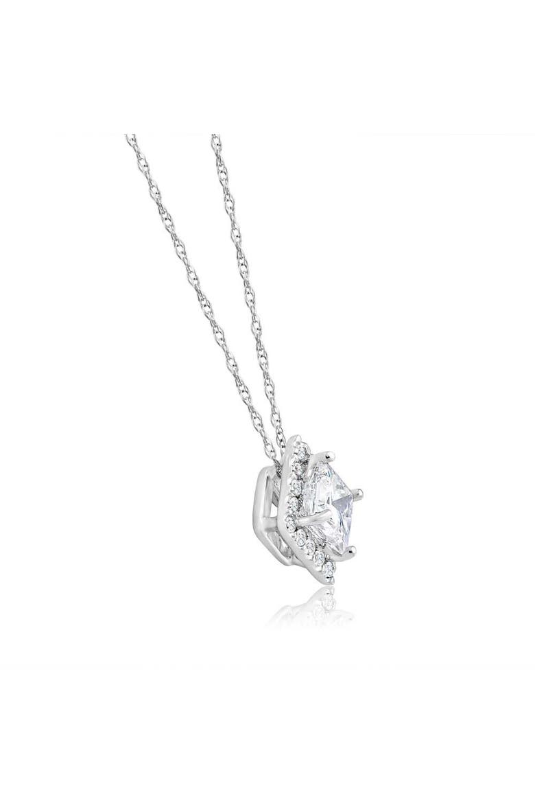 1 1/5Ct TW Princess Cut Diamond Lab Grown Halo Pendant Gold Necklace, Alternate, color, 10k White Gold