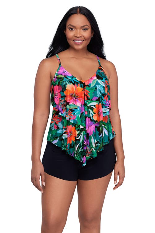 Trimshaper Ronnie 2 Tier Ruffle Tankini Swimsuit Top In Multi