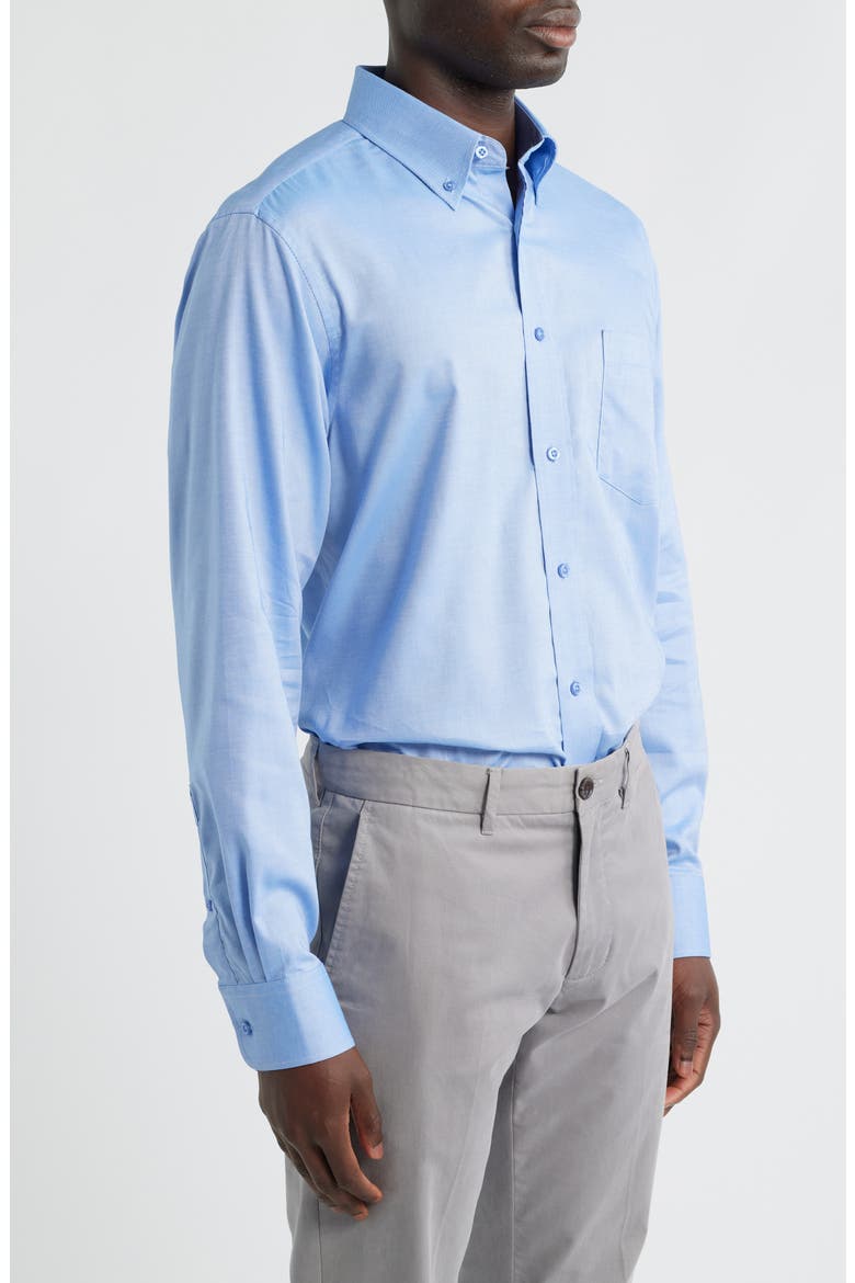 Regular Fit Blue Cotton Button-Down Oxford Shirt, Alternate, color, BLUE